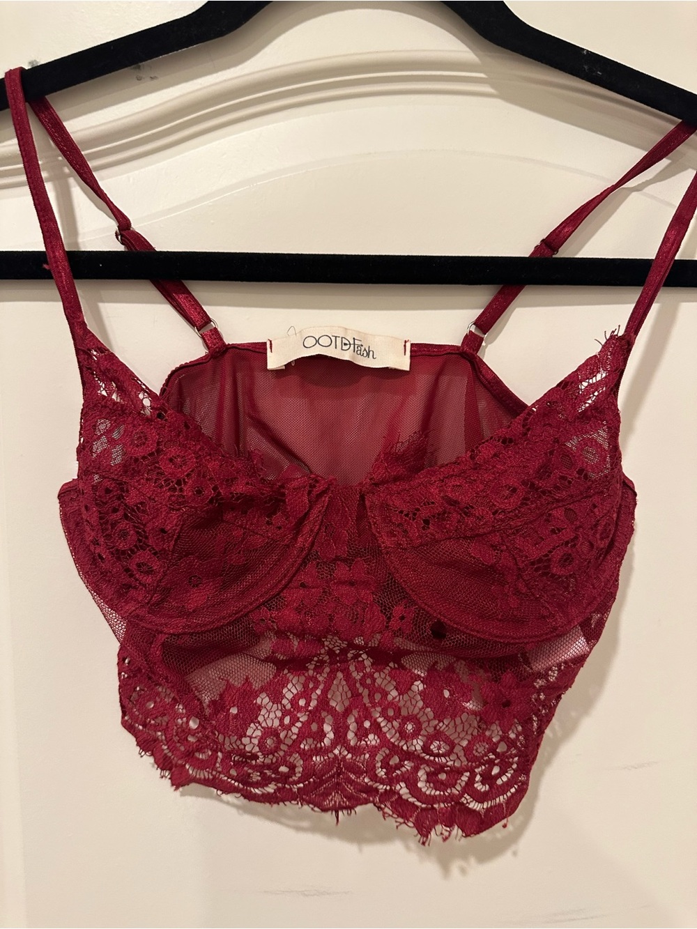 OOTDFash Wine Lace Bralette